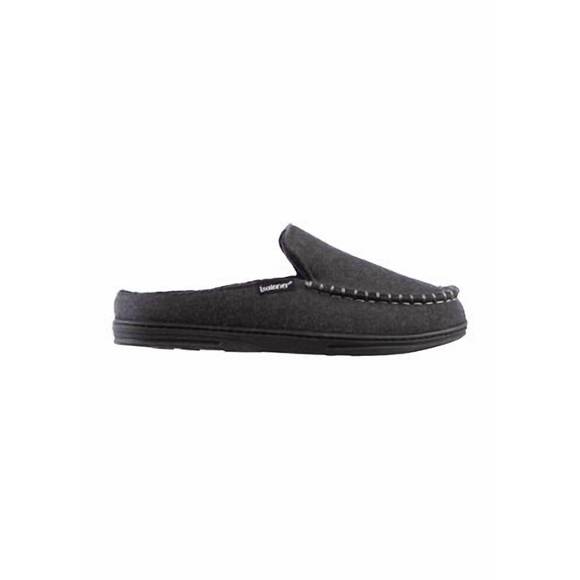 NEW ISOTONER men's faux woolen grady moccasin hoodback slippers in dark charcoal - Picture 2 of 4
